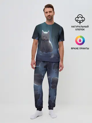 Мужская пижама с брюками / Одинокий пес в озере слез