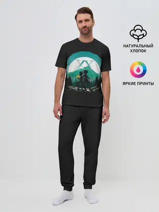 Мужская пижама с брюками / HH в круге бирюзовом