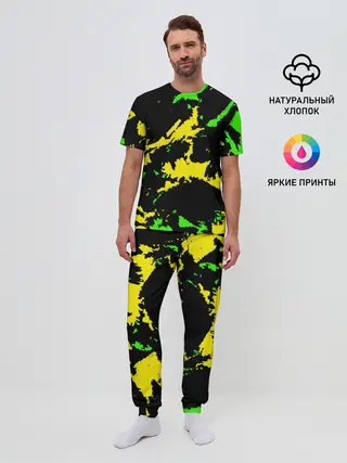 Мужская пижама с брюками / Желто-зеленый