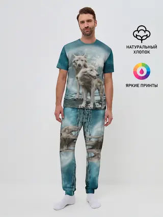 Мужская пижама с брюками / Волки альбиносы
