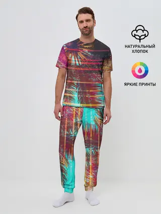 Мужская пижама с брюками / Palm glitch art