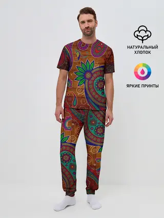 Мужская пижама с брюками / узоры текстура фон