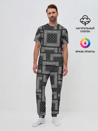 Мужская пижама с брюками / 3D Бандана v.black