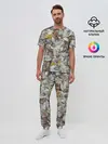 Мужская пижама с брюками / желто-серый каменный узор
