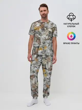 Мужская пижама с брюками / желто-серый каменный узор