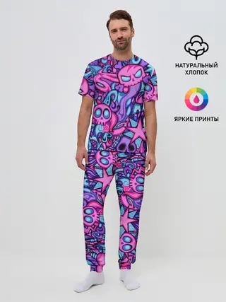 Мужская пижама с брюками / Граффити монстры