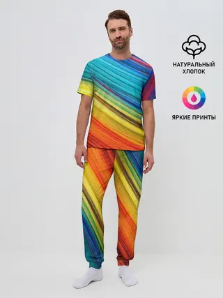 Мужская пижама с брюками / цветной мех диагональ