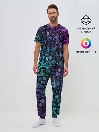 Мужская пижама с брюками / ЛОГО ФУТБОЛЬНЫХ КОМАНД НЕОН