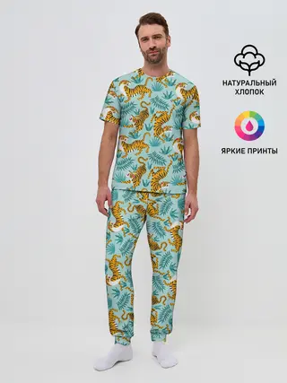 Мужская пижама с брюками / Рычащие Тигры Паттерн