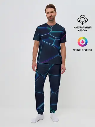 Мужская пижама с брюками / 3D ПЛИТЫ | НЕОНОВЫЕ ПЛИТЫ
