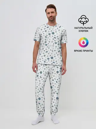 Мужская пижама с брюками / Отпечатки лап животных