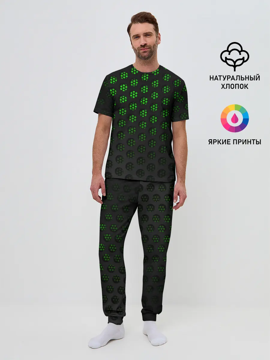 Мужская пижама с брюками / Зелёные соты 3D