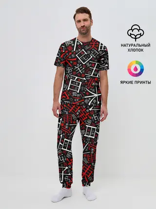 Мужская пижама с брюками / КИТАЙСКИЕ ИЕРОГЛИФЫ