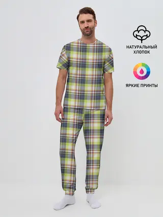 Мужская пижама с брюками / Текстура в клетку