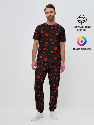 Мужская пижама с брюками / Красные сердца