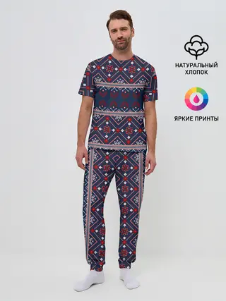 Мужская пижама с брюками / Русские народные узоры