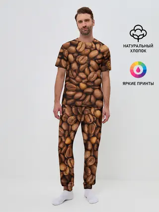 Мужская пижама с брюками / Кофе 3D