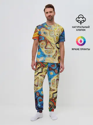 Мужская пижама с брюками / Цветные абстрактные пятна