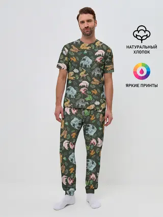 Мужская пижама с брюками / Дикие Звери Паттерн