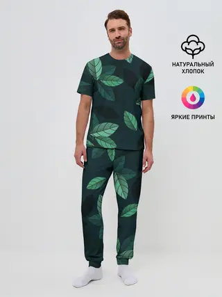 Мужская пижама с брюками / листва