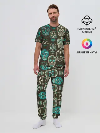 Мужская пижама с брюками / Черепа с узорами
