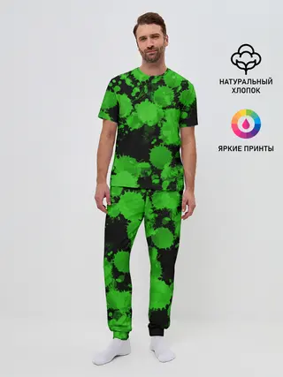 Мужская пижама с брюками / Зеленые Кляксы