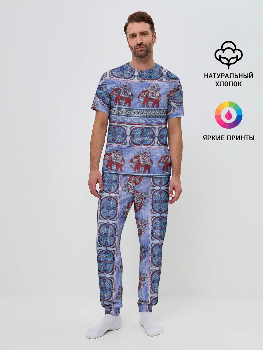 Мужская пижама с брюками / Индийский Орнамент