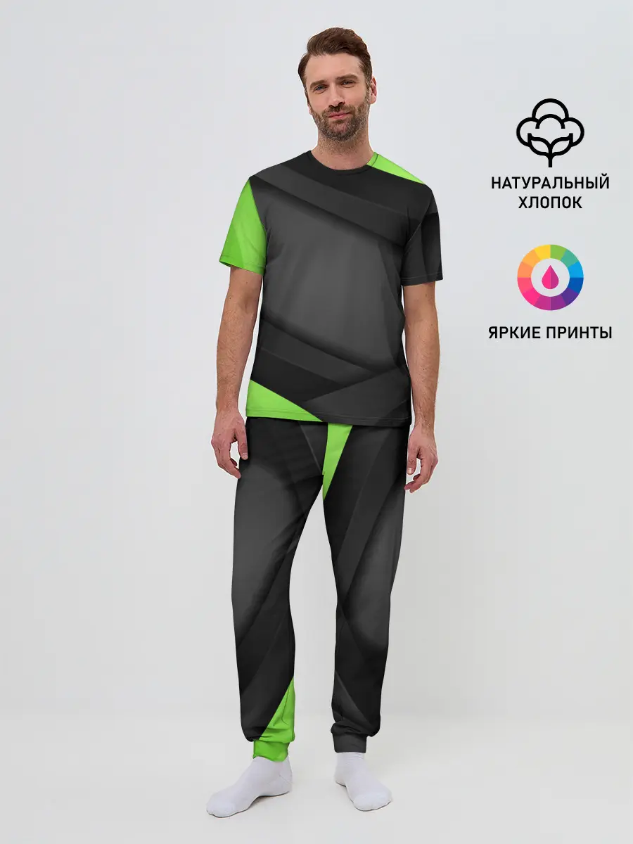 Мужская пижама с брюками / Green / Black