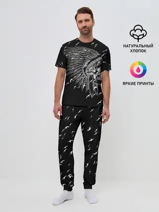 Мужская пижама с брюками / Череп Индейца Перья