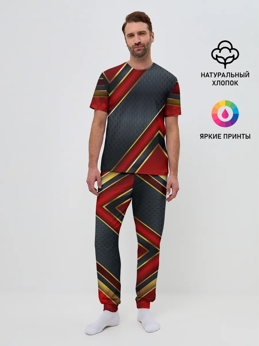 Мужская пижама с брюками / Black & Red 3D