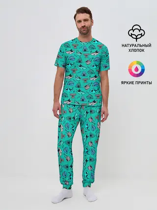 Мужская пижама с брюками / Морские рыбки