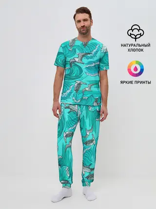 Мужская пижама с брюками / Чайки в море