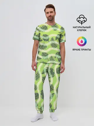Мужская пижама с брюками / Тропический фон