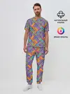 Мужская пижама с брюками / Тропические цветы и узоры