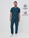 Мужская пижама с брюками / Синий полигональный паттерн