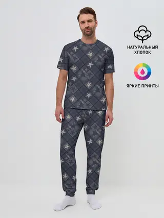 Мужская пижама с брюками / Модное лоскутное шитье