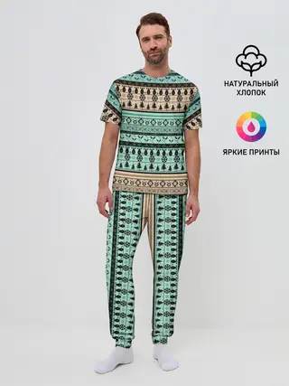 Мужская пижама с брюками / Новогодний зимний орнамент