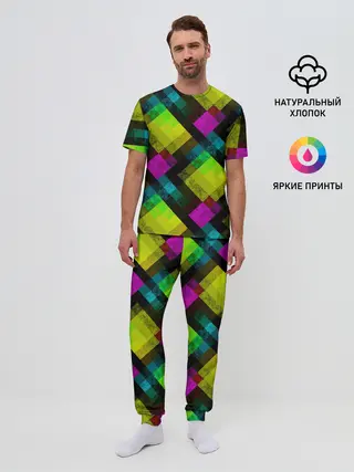 Мужская пижама с брюками / Абстрактный разноцветный узор