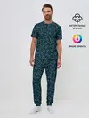 Мужская пижама с брюками / Абстрактный зелено-синий узор