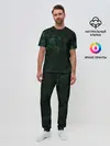 Мужская пижама с брюками / Темно-зеленый мраморный узор