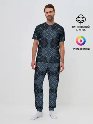 Мужская пижама с брюками / Темный синий абстрактный узор