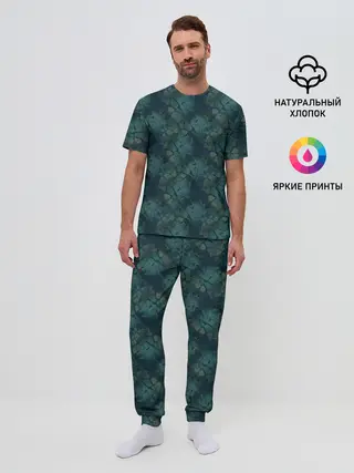 Мужская пижама с брюками / Синий абстрактный узор