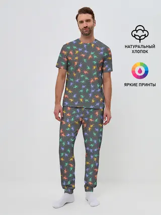 Мужская пижама с брюками / Аксолотль паттерн