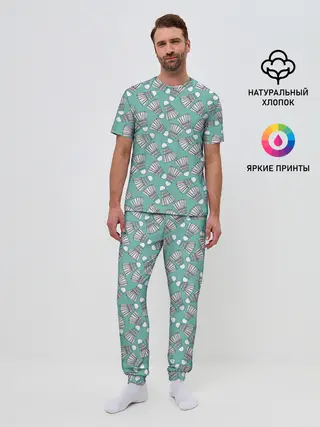 Мужская пижама с брюками / Воланы на ментоловом
