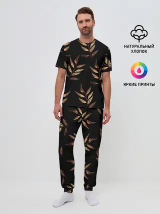 Мужская пижама с брюками / Золотисто-красные листья