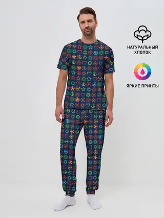 Мужская пижама с брюками / Морской разноцветный узор