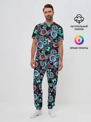 Мужская пижама с брюками / Абстрактный узор ретро