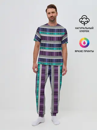 Мужская пижама с брюками / Бирюзово-сиреневый полосатый