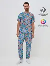 Мужская пижама с брюками / Серо-синий абстрактный узор