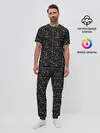 Мужская пижама с брюками / Черно-белый спортивный узор
